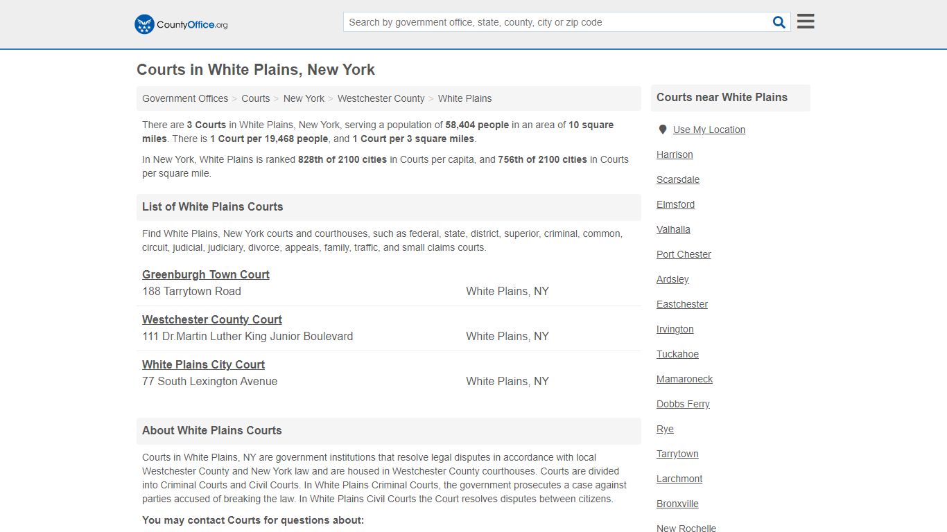 Courts - White Plains, NY (Court Records & Calendars) - County Office